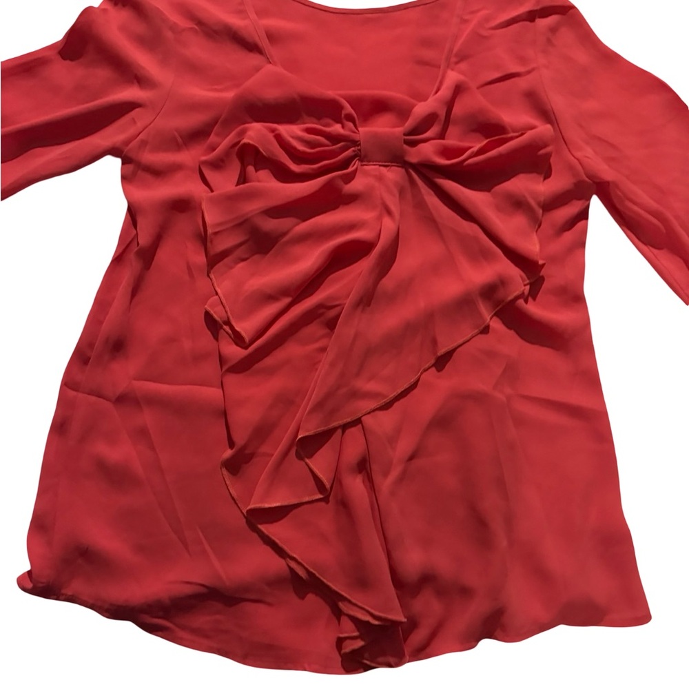 Investments Red Ruffle Bow Front Blouse - Picture 5 of 14
